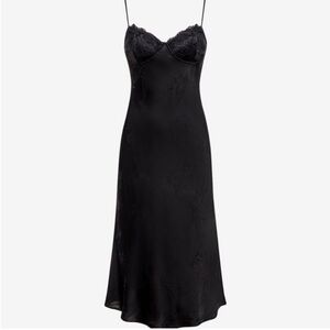 NWT Rumored Negroni Midi slip Dress Black Bamboo jacquard satin medium